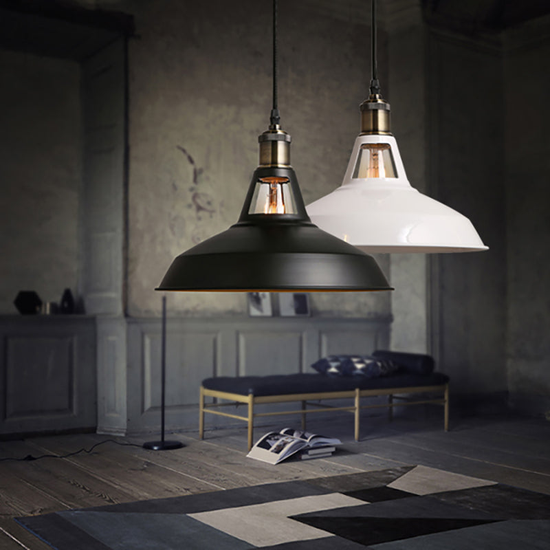 Modern Loft Style Barn Shade Pendant Ceiling Light 10.5’/12’/15’ W In Black/White For Dining