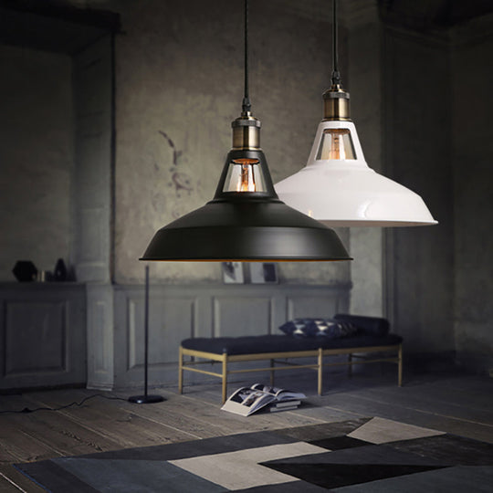 Modern Loft Style Barn Shade Pendant Ceiling Light 10.5’/12’/15’ W In Black/White For Dining