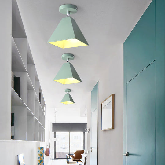 Metal Pyramid Ceiling Light For Modern Kid’s Bedroom Green