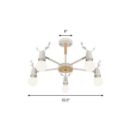 Kids Bedroom Semi Flush Ceiling Light With Modern Antler Decoration