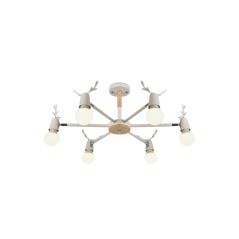 Kids Bedroom Semi Flush Ceiling Light With Modern Antler Decoration