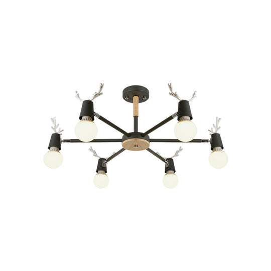 Kids’ Bedroom Semi Flush Ceiling Light With Modern Antler Decoration