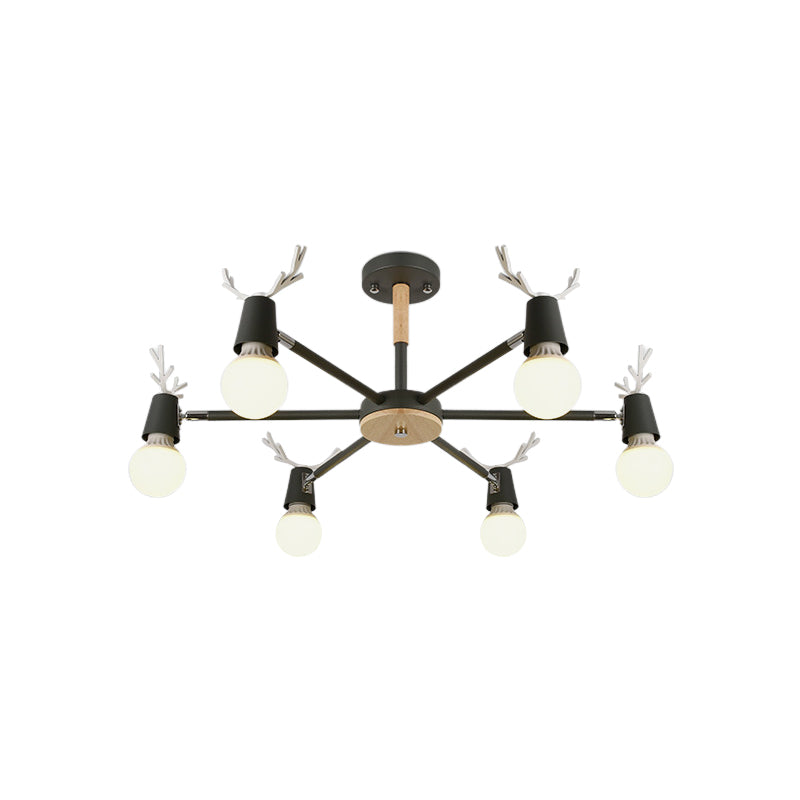 Kids Bedroom Semi Flush Ceiling Light With Modern Antler Decoration