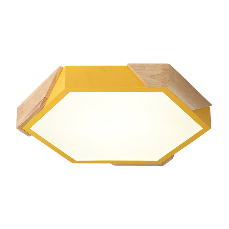 Hexagon Ceiling Light For Kindergarten - Slim Panel Macaron Loft Led In Warm