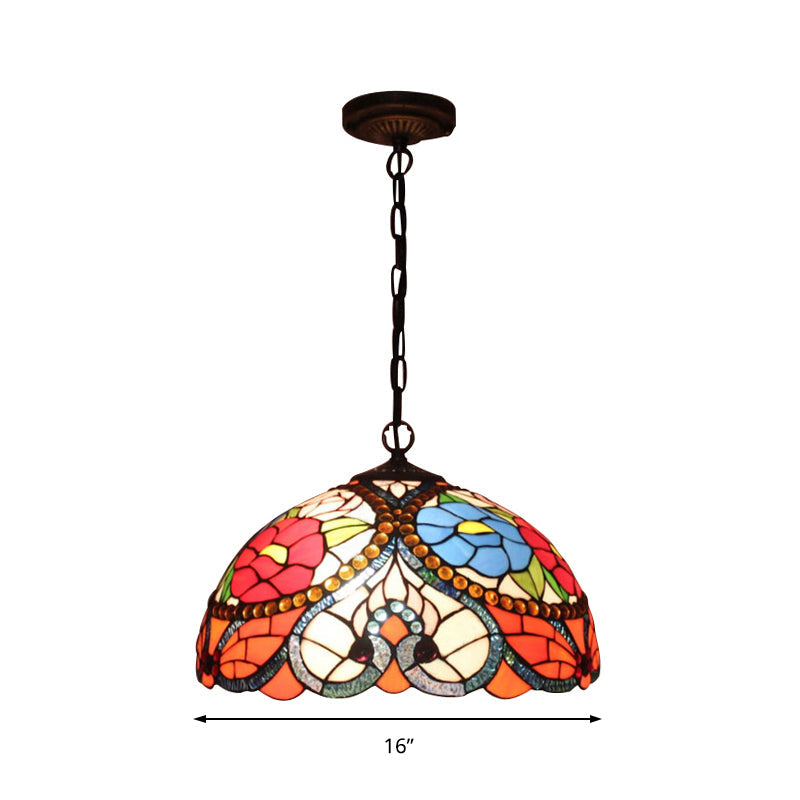Black Stained Art Glass Victorian Bowl Pendant Lamp - 3 Heads Ceiling Hanging Light (With/Without