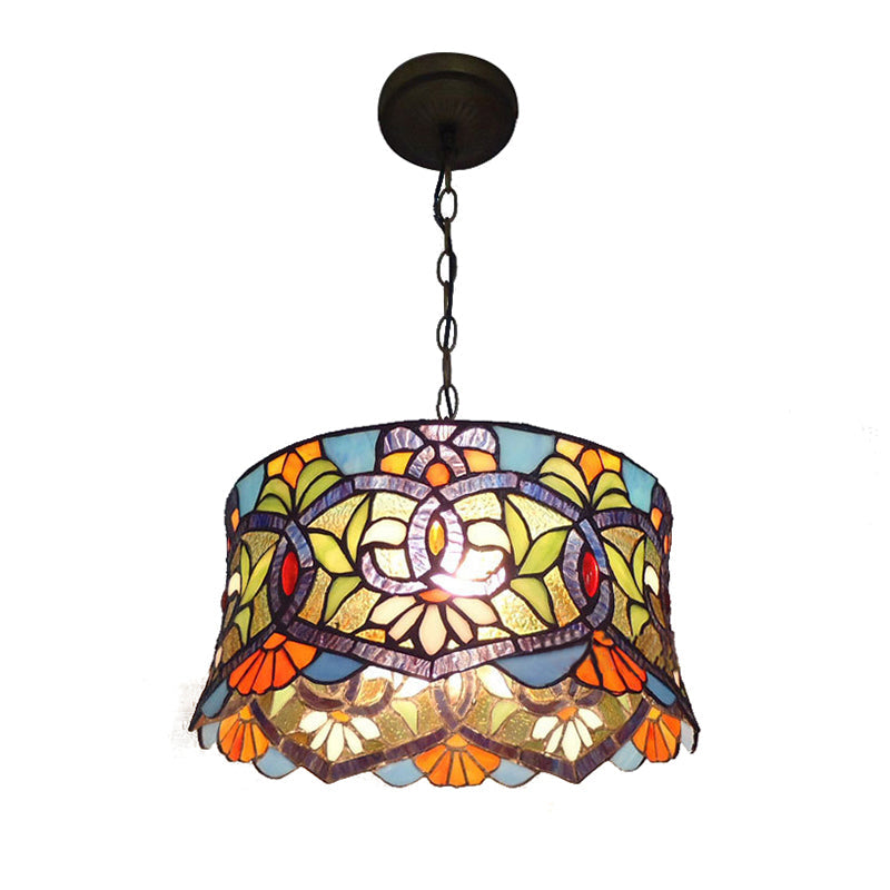Adjustable Victorian Style Drum Pendant Light Fixture For Dining Room 14’ W