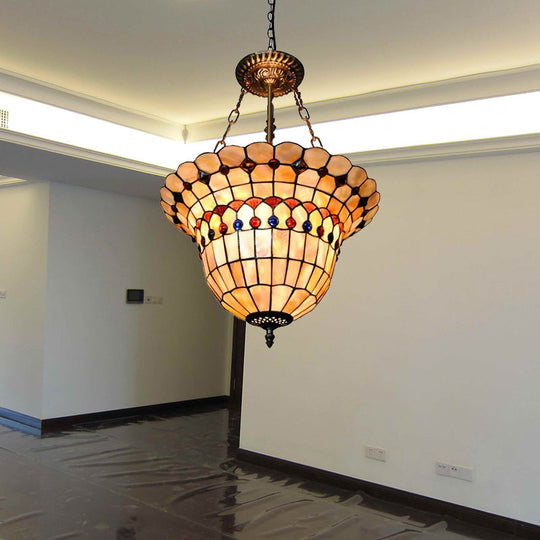LED-Deckenleuchte im Tiffany-Stil aus Buntglas – mit Juwelen besetzte Halbbündige Montage für Schlafzimmer