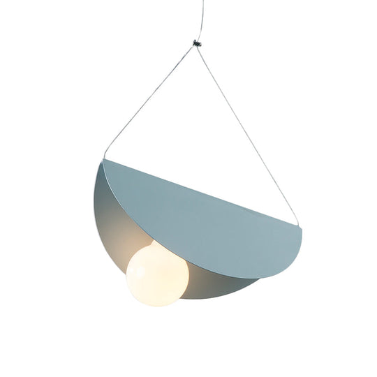 Contemporary Curved Hanging Pendant Light - Black/Grey Metal Suspension For Bedroom