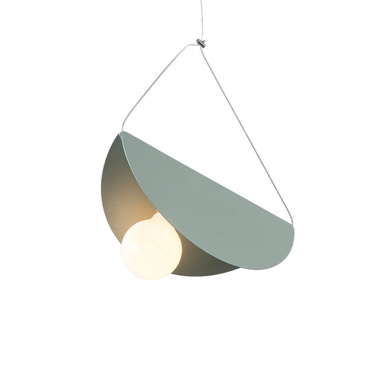 Contemporary Curved Hanging Pendant Light - Black/Grey Metal Suspension For Bedroom