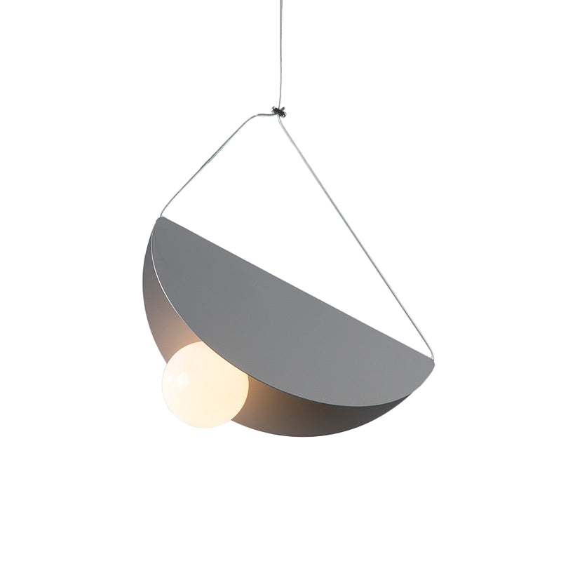 Contemporary Curved Hanging Pendant Light - Black/Grey Metal Suspension For Bedroom