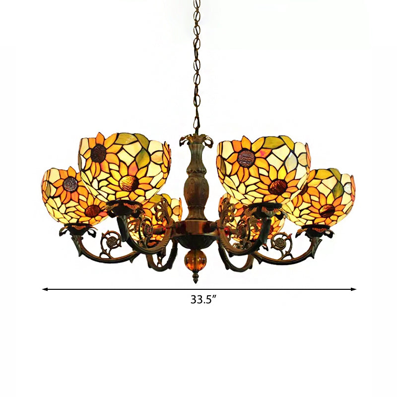 Sunflower 6-Light Tiffany Style Stained Glass Chandelier - Ideal For Living Room