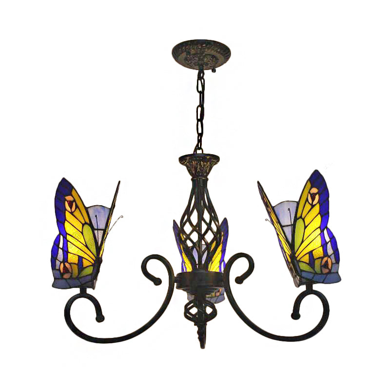 Tiffany-Style Butterfly Chandelier: Stained Glass 3-Light Fixture For Living Room