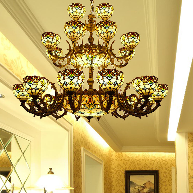 Bronze Finish Tiffany Chandelier With 3 Tiers For Elegant Upward Lighting In Bedrooms And Living