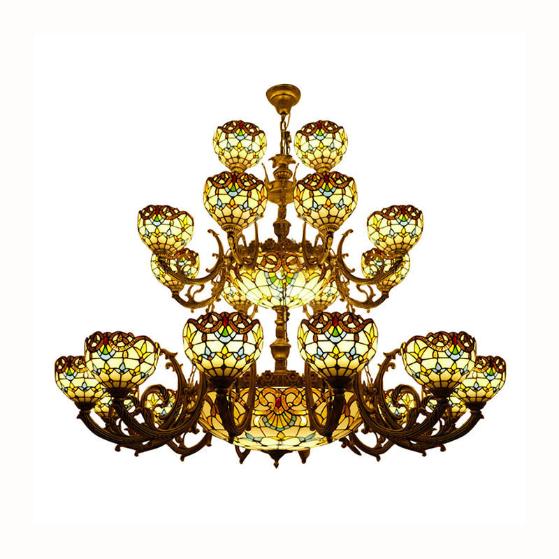 Bronze Finish Tiffany Chandelier With 3 Tiers For Elegant Upward Lighting In Bedrooms And Living