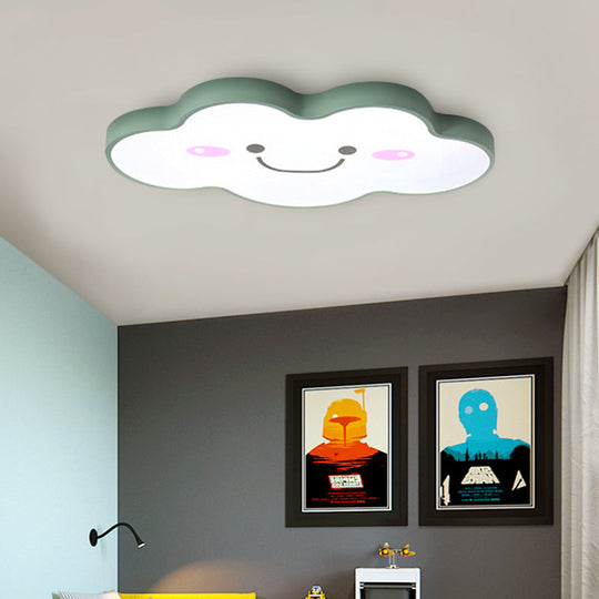 Smiling Cloud Ceiling Light - Childrens Nordic Style Acrylic Fixture Green / 19.5 White