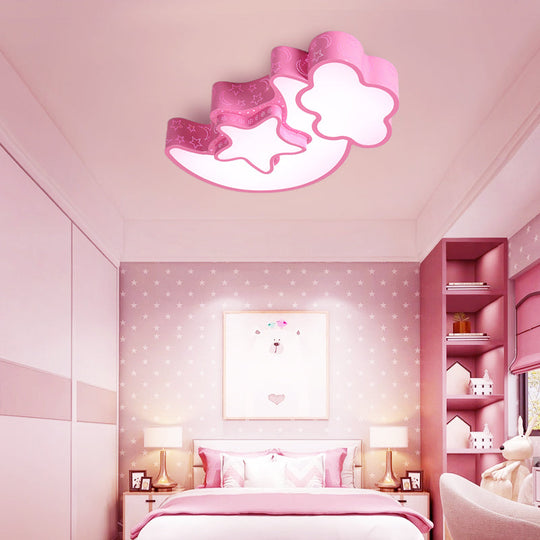 Colorful Kids Cloud & Crescent Ceiling Light - Hallway Acrylic Candy Flush Mount