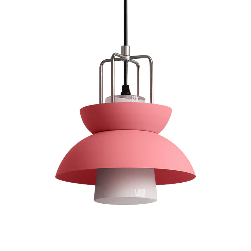 Macaron Style Gray/Pink Bedroom Ceiling Light With Metallic Shade 1-Light Hanging Fixture