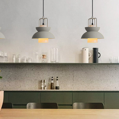 Macaron Style Gray/Pink Bedroom Ceiling Light With Metallic Shade 1-Light Hanging Fixture Grey