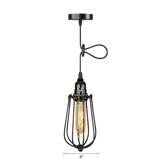 Industrial Metal Black Bulb Pendant Light With Height Adjustment And Wire Guard