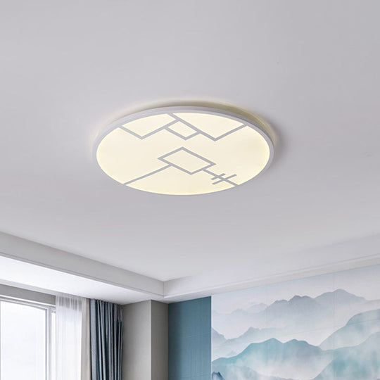 Modern Round Led Ceiling Light In Black/White With Geometric Pattern - Flush Mount Fixture For