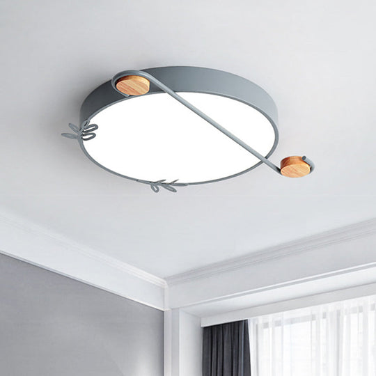 Wide Drum Metallic Flushmount Led Ceiling Light For Bedroom - Simple Black/Grey/White Design