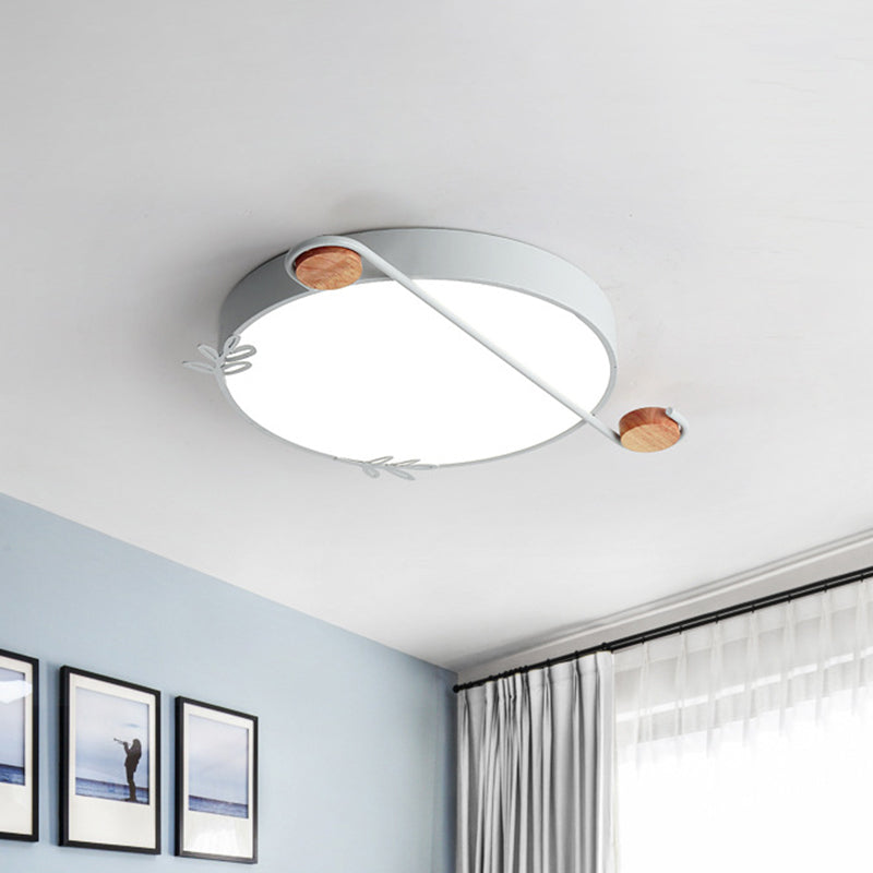 Wide Drum Metallic Flushmount Led Ceiling Light For Bedroom - Simple Black/Grey/White Design