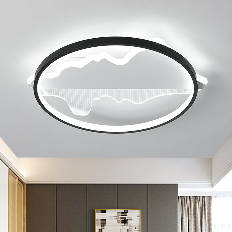 Contemporary Black/White Round Flush Ceiling Led Light In Warm/White - 9.5’/16.5’/20.5’ Width