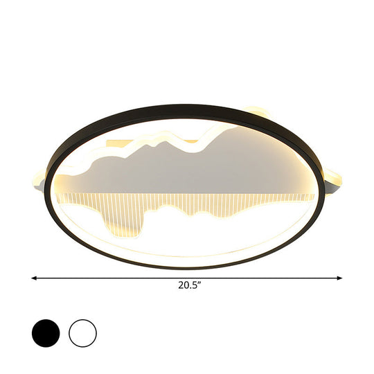 Contemporary Black/White Round Flush Ceiling Led Light In Warm/White - 9.5’/16.5’/20.5’ Width