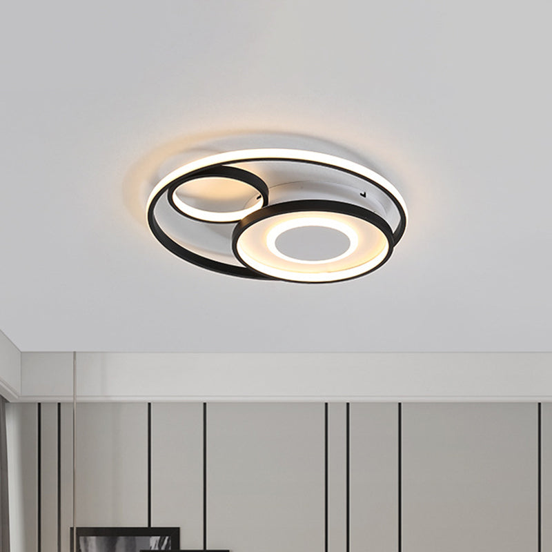 Modern Metallic Circle Flush Mount Lamp - 18’/21.5’ Led Black Ceiling Fixture For Bedroom In