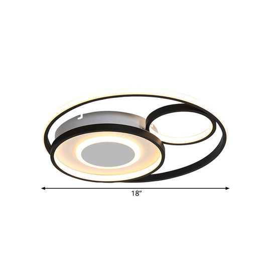 Modern Metallic Circle Flush Mount Lamp - 18’/21.5’ Led Black Ceiling Fixture For Bedroom In