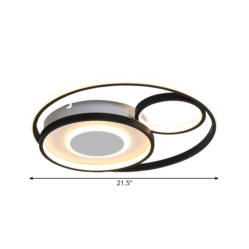 Modern Metallic Circle Flush Mount Lamp - 18’/21.5’ Led Black Ceiling Fixture For Bedroom In
