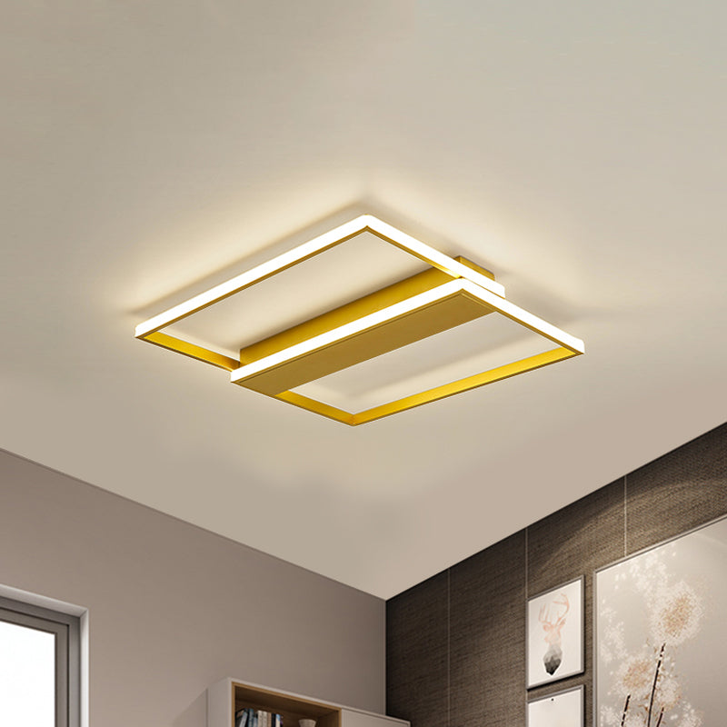 Modern Gold Dual Rectangle Frame Led Flush Ceiling Light - 16’/19.5’ Width / 16’