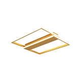 Modern Gold Dual Rectangle Frame Led Flush Ceiling Light - 16’/19.5’ Width