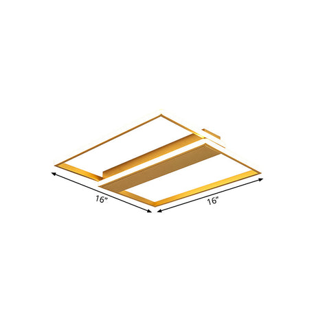 Modern Gold Dual Rectangle Frame Led Flush Ceiling Light - 16/19.5 Width