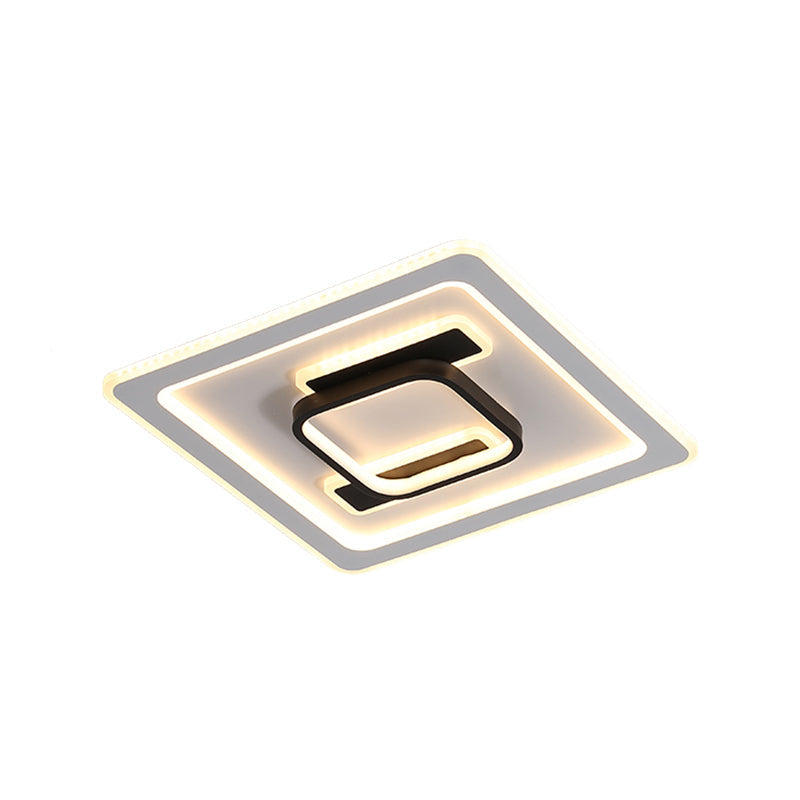 Modern Square Frame Flush Mount Lamp - Metallic Black And White Led Fixture With Warm/White
