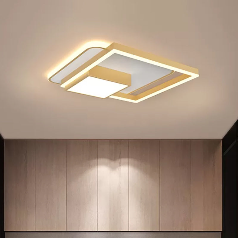 18/21.5 Inch Led Flush Mount Bedroom Light In Gold/White - Square Metal Fixture Gold / 18’