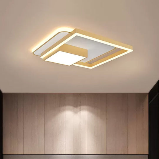 18/21.5 Inch Led Flush Mount Bedroom Light In Gold/White - Square Metal Fixture Gold / 18’