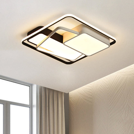 Minimalist Led Ceiling Lamp In Black Geometric Design With Acrylic Shade - Warm/White Light