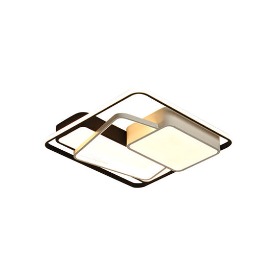 Minimalist Led Ceiling Lamp In Black Geometric Design With Acrylic Shade - Warm/White Light 18/21.5