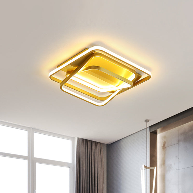 Modern Metallic Led Gold Ceiling Mounted Light For Living Room - 3 - Square Frame Flush Lighting