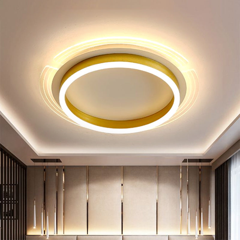 Contemporary Gold Round Led Flush Ceiling Light With Acrylic Shade - 16’/19.5’ Width