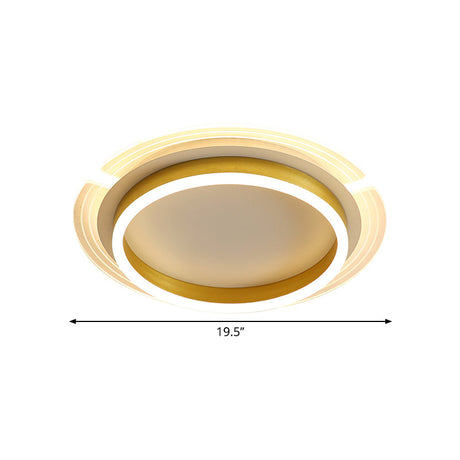 Contemporary Gold Round Led Flush Ceiling Light With Acrylic Shade - 16’/19.5’ Width