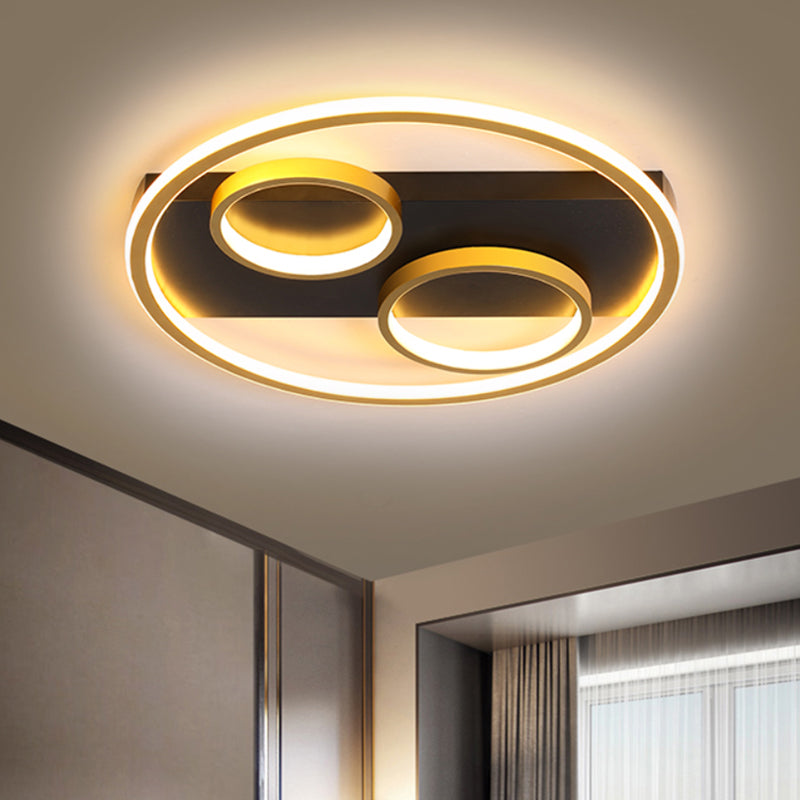 Modern Led Black Metallic Flush Mount Ceiling Fixture With Rectangle Canopy