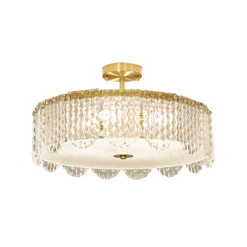 Contemporary 4 - Light Semi Flush Mount Gold Lamp With Beveled Glass Drum Design