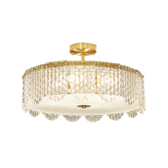 Contemporary 4 - Light Semi Flush Mount Gold Lamp With Beveled Glass Drum Design