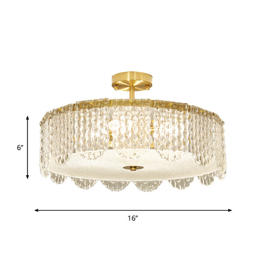 Contemporary 4 - Light Semi Flush Mount Gold Lamp With Beveled Glass Drum Design