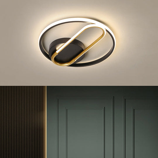 Modernist Metal Flush Ceiling Lighting Fixture - Ring And Oval Design 16.5’/20.5’ Width Led