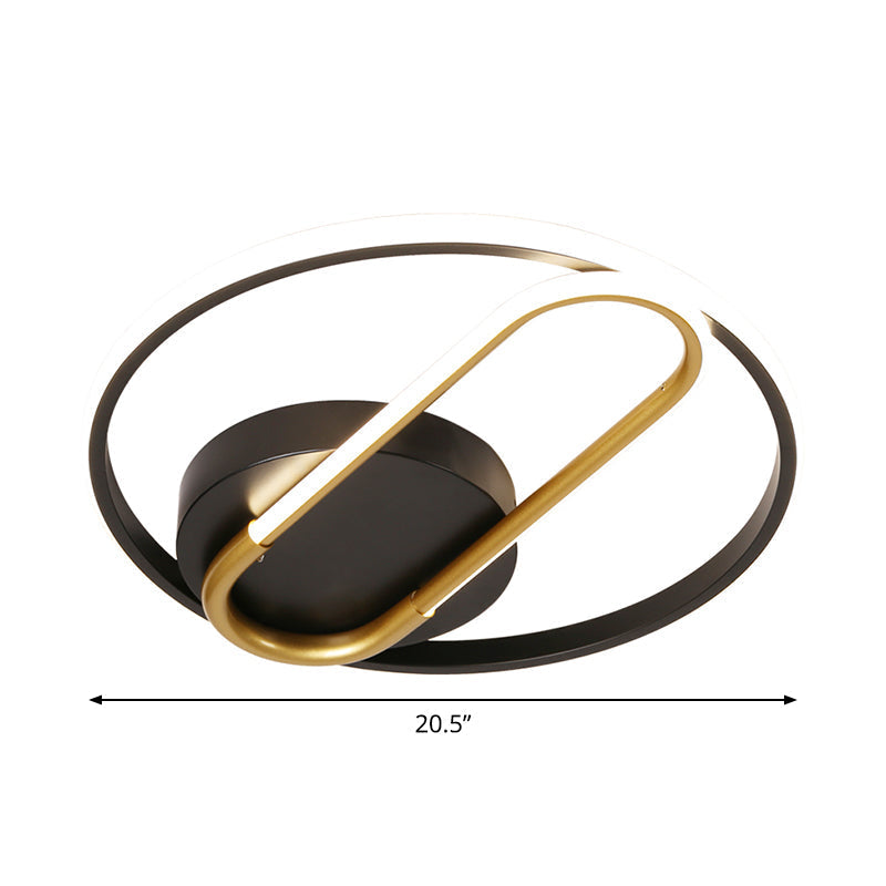 Modernist Metal Flush Ceiling Lighting Fixture - Ring And Oval Design 16.5’/20.5’ Width Led