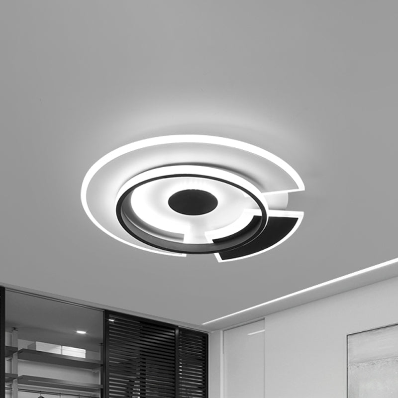 Modern Metallic Led Minimalism Ceiling Light Fixture - Circular Flush Mount In Black/White 18/21.5 W