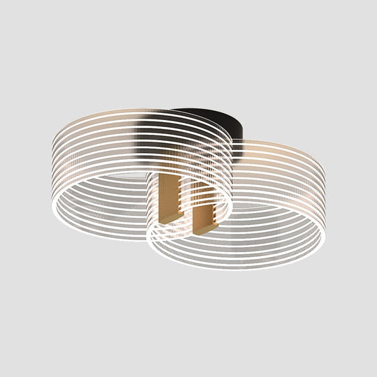 Black - Gold Round Semi Flush Ceiling Mount Light Fixture - Simple And Elegant With 2/3/5 Lights